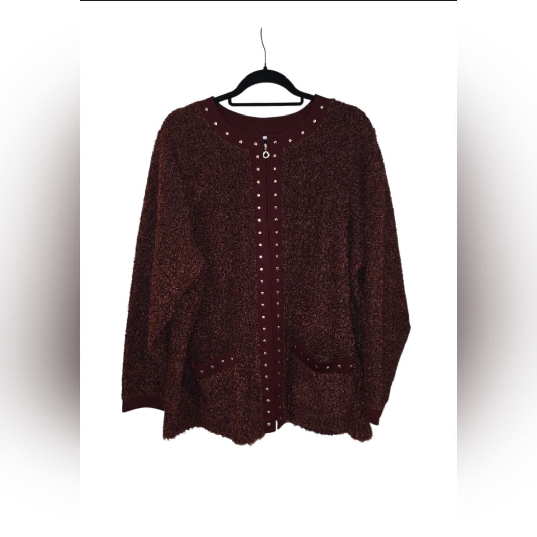 Cathy Daniels Maroon Cardigan With Stud Accents